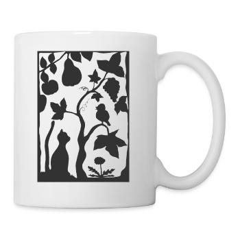 Scherenschnitt Katze im Garten - Tasse - Weiß - Rechts