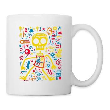 Bones & Beats: Skater Skeleton T-Shirt - Tasse - Weiß - Rechts