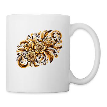 Goldenes Blumenmuster, inspiriert von traditioneller russischer Kunst - Tasse - Weiß - Rechts