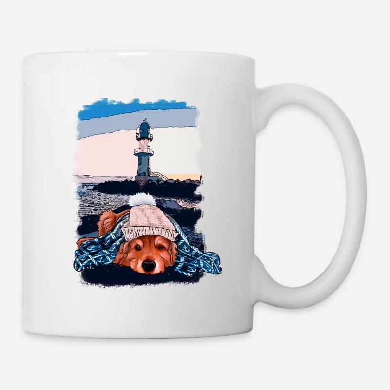 Dog at the Lighthouse Autumn - Mug - white
