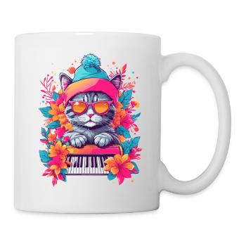 Cute Cat with Piano - Mug - white - Right
