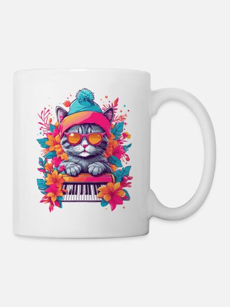 Chat mignon avec piano - Mug blanc - blanc
