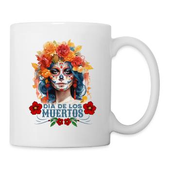 Dia De los Muertos Woman Multicolored Floral Skull - Mug - white - Right