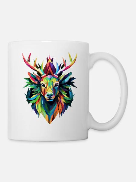 Colorful Deer Antlers - Origami - Style - Mug - white