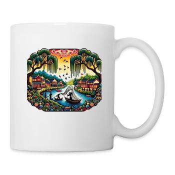 des pêcheurs sur une rivière inspiré d'art chinois - Mug blanc - blanc - Droite