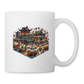 Colorful night market inspired by Chinese art - Mug - white - Right
