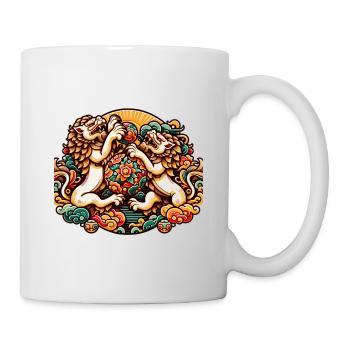 Bunte Löwen, inspiriert von traditioneller chinesischer Kunst - Tasse - Weiß - Rechts