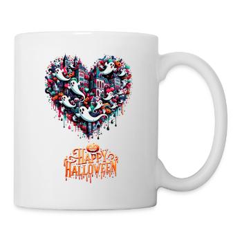 Pop Art Chibi Ghost Heart Halloween Tee - Mug - white - Right