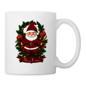 Autocollant Père Noël encadré par des branches de sapin - Mug blanc - blanc - Droite