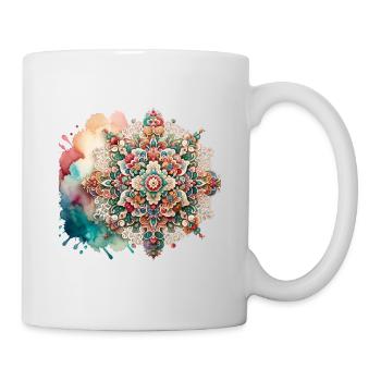 Farbenfrohes florales Mandala-Muster, inspiriert von persischer Kunst - Tasse - Weiß - Rechts