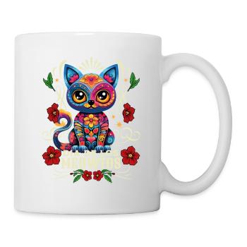 Dia De los Muertos Meowtos Cat Colorful Flowers - Mug - white - Right