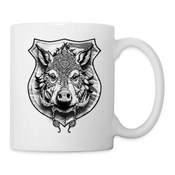 Schildschwein tribal tattoo - DIGITAL - Graustufen - Tasse - Weiß - Rechts