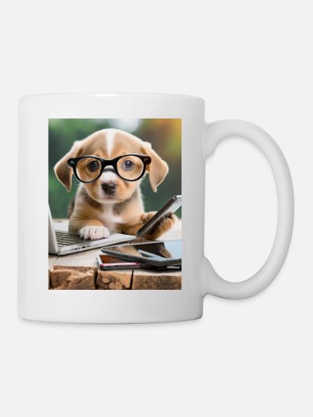 Hund mit Brille - Tasse - Weiß