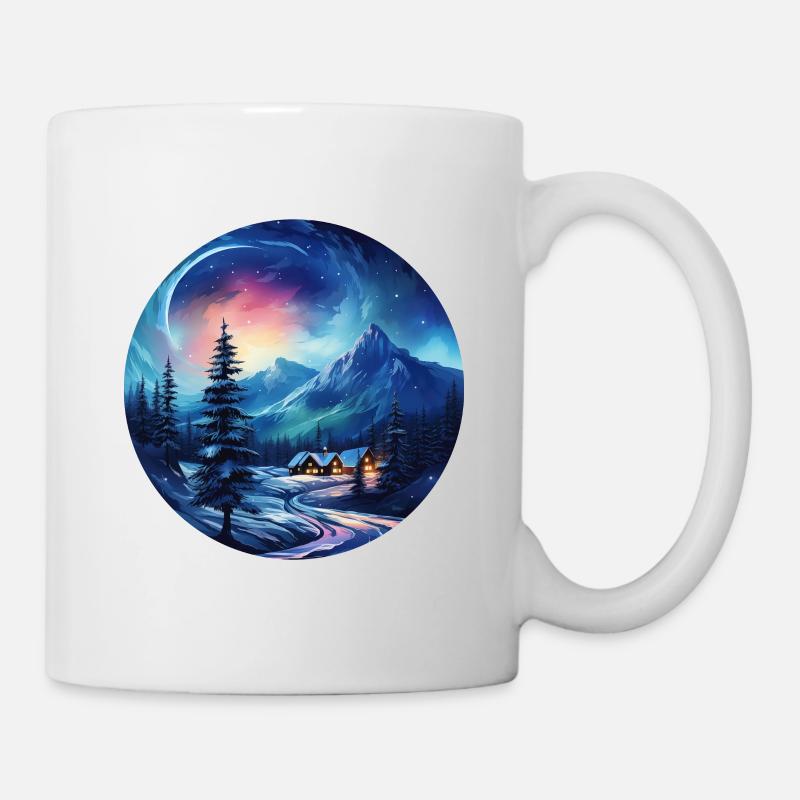 Winterlandschaft mit Aurora am Himmel - Tasse - Weiß