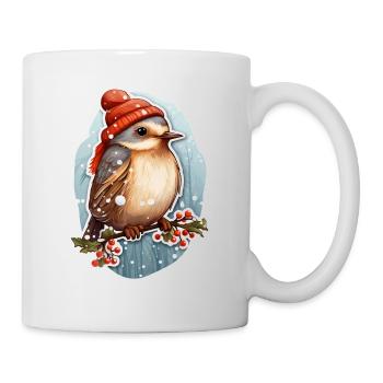 Vogel im Winter mit Mütze - Tasse - Weiß - Rechts
