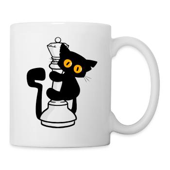 Cute black cat climbing on checkers v chess - Mug - white - Right
