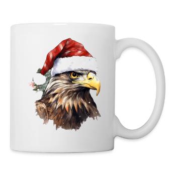 Adler mit Weihnachtsmütze, T-Shirt, Tasse - Tasse - Weiß - Rechts