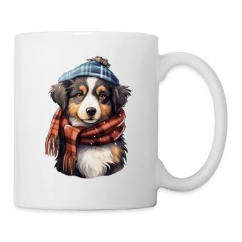 Winter dog with hat and scarf - Mug - white - Right