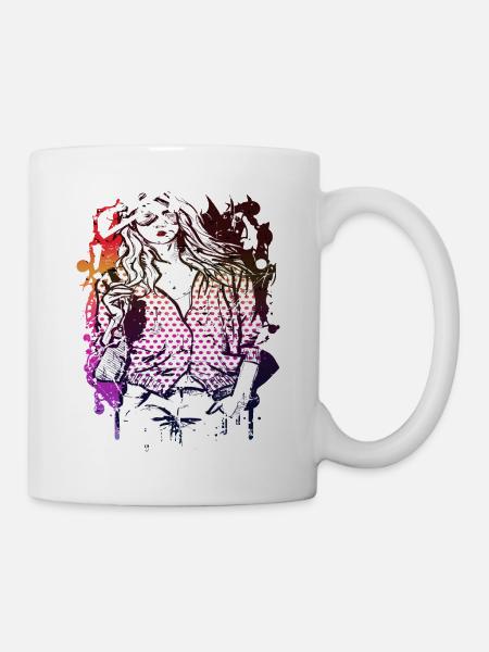 Beautiful female face paint art colorful woman - Mug - white