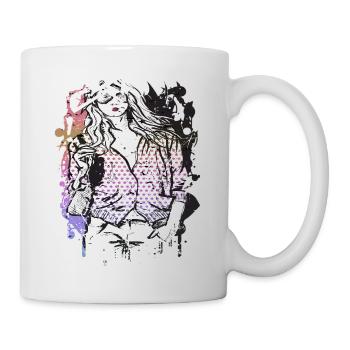 Beautiful female face paint art colorful woman - Mug - white - Right