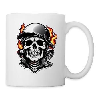 Motorrad im Retro-Stil - Totenkopf und Skelett - Tasse - Weiß - Rechts