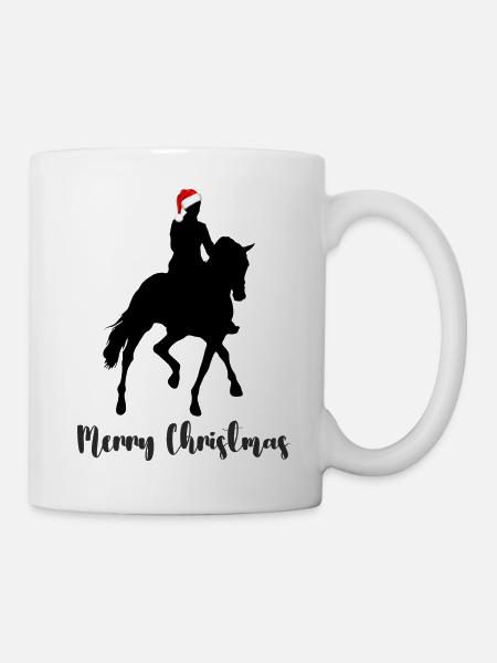 Dressage rider top hat with Santa hat - Mug - white