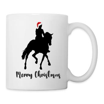 Dressurreiterin Zylinder mit Weihnachtsmütze - Tasse - Weiß - Rechts