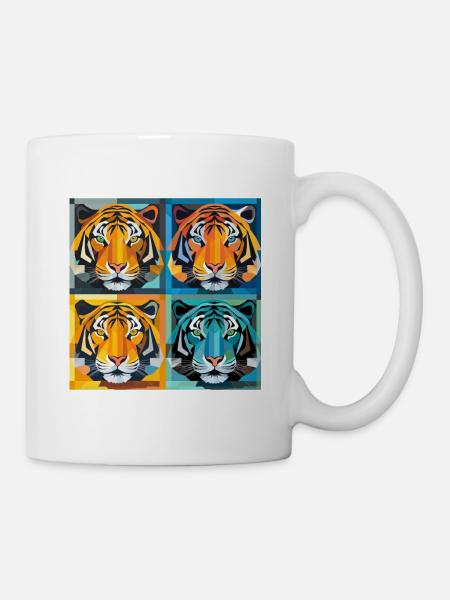 Optischer Täuschungstiger: Op Art und Jugendstil - Tasse - Weiß