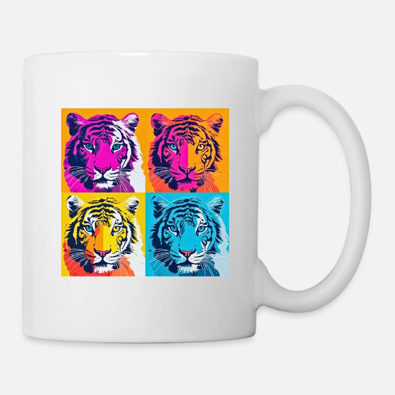 Majesté du tigre coloré : T-shirt Pop Art vibrant - Mug blanc - blanc