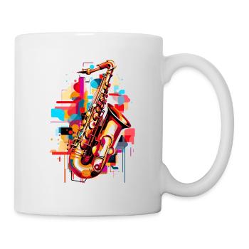Jazz Fusion: Abstraktes Saxophon-T-Shirt - Tasse - Weiß - Rechts