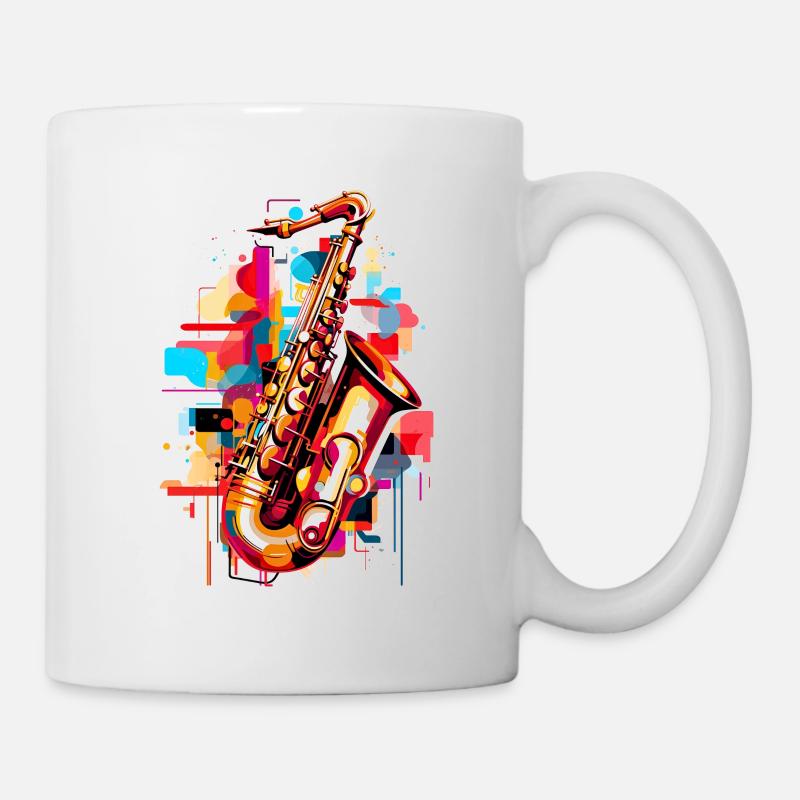 Jazz Fusion : T-shirt de saxophone abstrait - Mug blanc - blanc