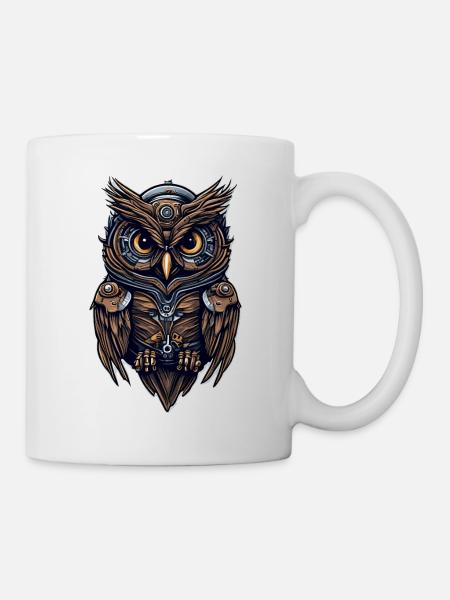 Steampunk Eule - Tasse - Weiß