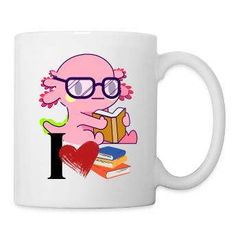 Axolotl Buchliebe - süßer Cartoon Axo mit Brille - Tasse - Weiß - Rechts