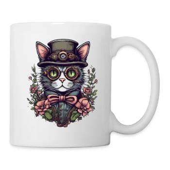 Steampunk Katze - Tasse - Weiß - Rechts