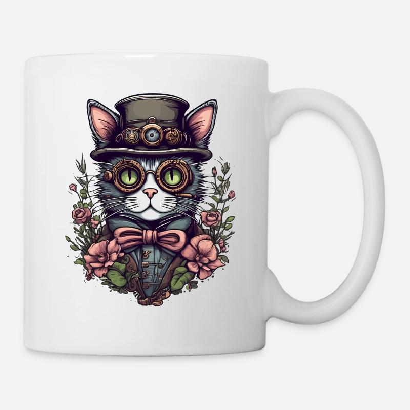 Steampunk Katze - Tasse - Weiß