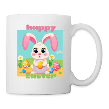 Cute Easter Bunny - Happy Easter with Eggs Kawaii - Mug - white - Right
