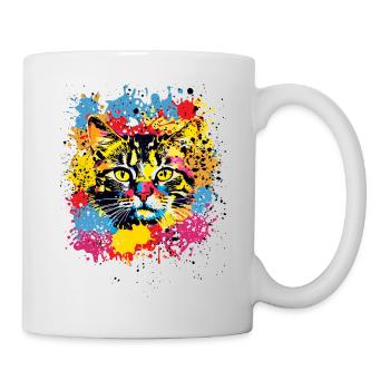 Colourful Cat with Coloured Paint Splashes - Mug - white - Right