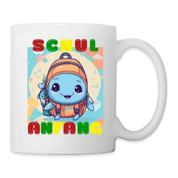 Schulanfang - süßer Babyfisch - Wal im Rucksack - Tasse - Weiß - Rechts