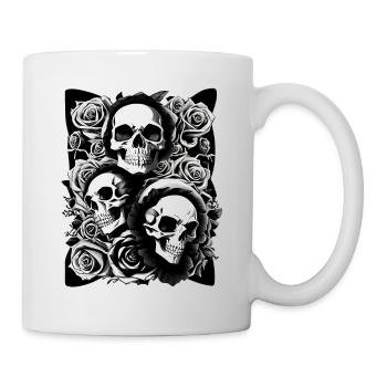 Totenschädel mit Rosen Skull Horror Blüten - Tasse - Weiß - Rechts
