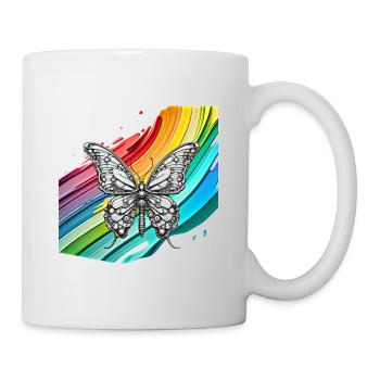 Steampunk Schmetterling mit Regenbogen Hintergrund - Tasse - Weiß - Rechts