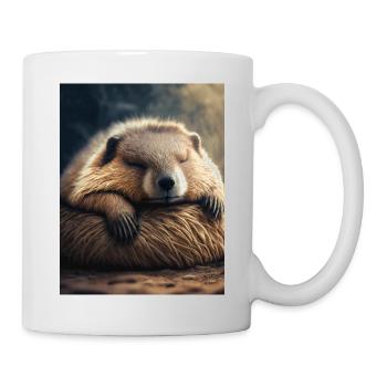Cute animals doing hibernation – marmot - Mug - white - Right