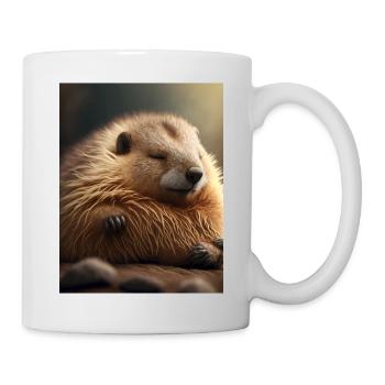 Cute animals doing hibernation – marmot - Mug - white - Right