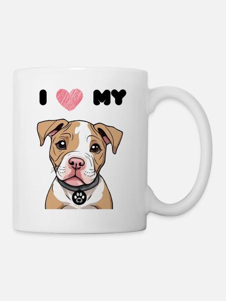 kleiner Pitbull - Bully Welpe - süßer Hund - Liebe - Tasse - Weiß