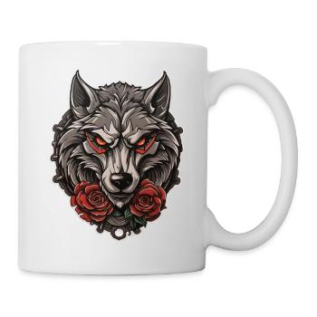 Gothic Wolf Rosen Illustration - Mystische Tierwelt - Tasse - Weiß - Rechts