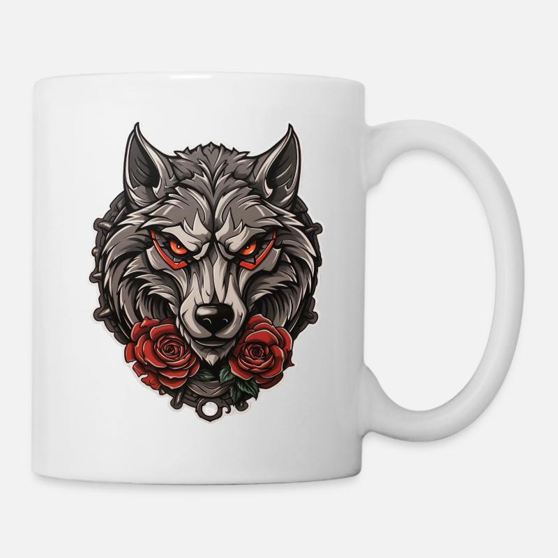 Gothic Wolf Roses Illustration - Mystical Wildlife - Mug - white