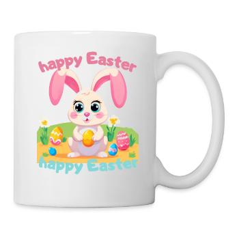 Dessin animé de lapin de Pâques - lapin mignon souhaite de joyeuses Pâques - Mug blanc - blanc - Droite