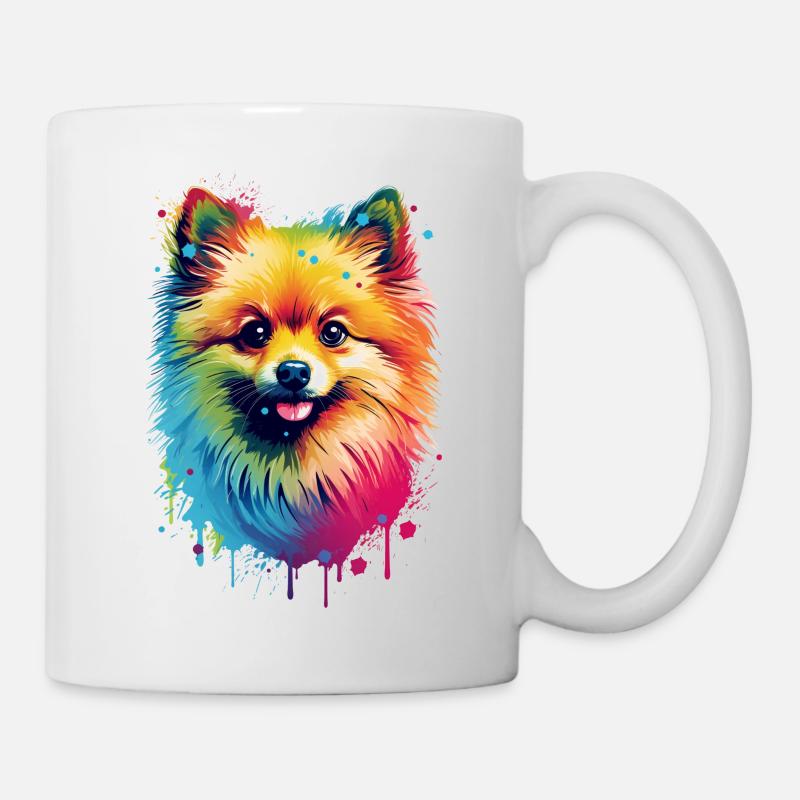 Bunter Zwergspitz Farbspritzer Farbkleckse - Tasse - Weiß
