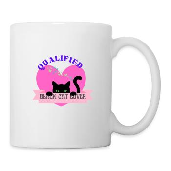 "Qualified Black Cat Lover" - Black Cat Heart - Mug - white - Right