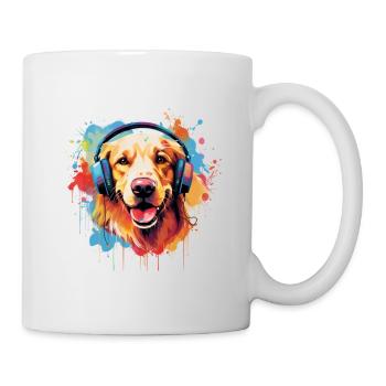 Bunter Golden Retriever mit Kopfhörer - Tasse - Weiß - Rechts