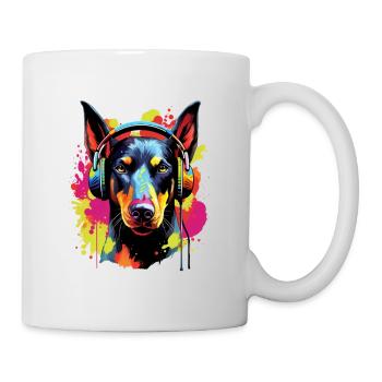 Colorful Doberman with headphones - Mug - white - Right
